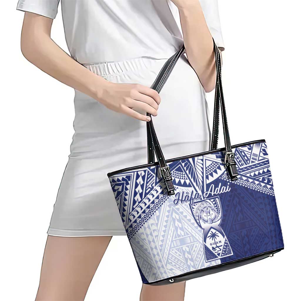 Northern Mariana Islands And Guam Leather Tote Bag Latte Stone With Tribal Pattern