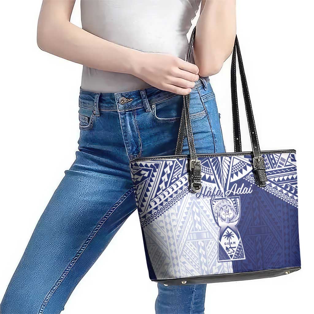 Northern Mariana Islands And Guam Leather Tote Bag Latte Stone With Tribal Pattern
