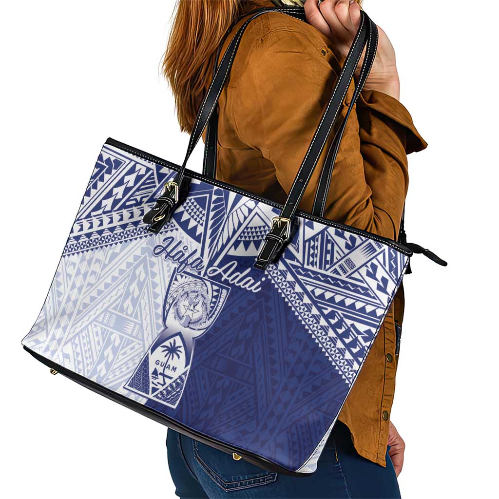 Northern Mariana Islands And Guam Leather Tote Bag Latte Stone With Tribal Pattern