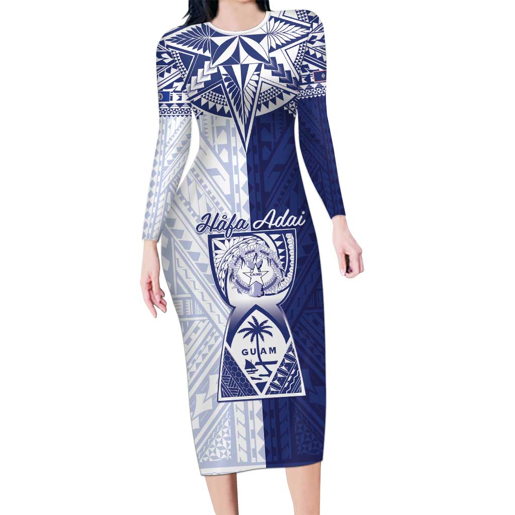 Personalised Northern Mariana Islands And Guam Long Sleeve Bodycon Dress Latte Stone With Tribal Pattern