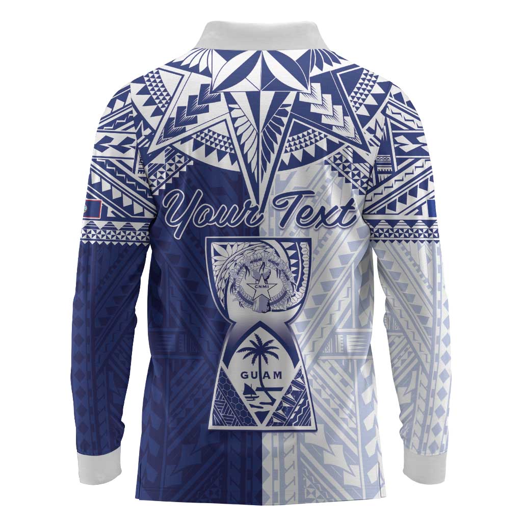Personalised Northern Mariana Islands And Guam Long Sleeve Polo Shirt Latte Stone With Tribal Pattern