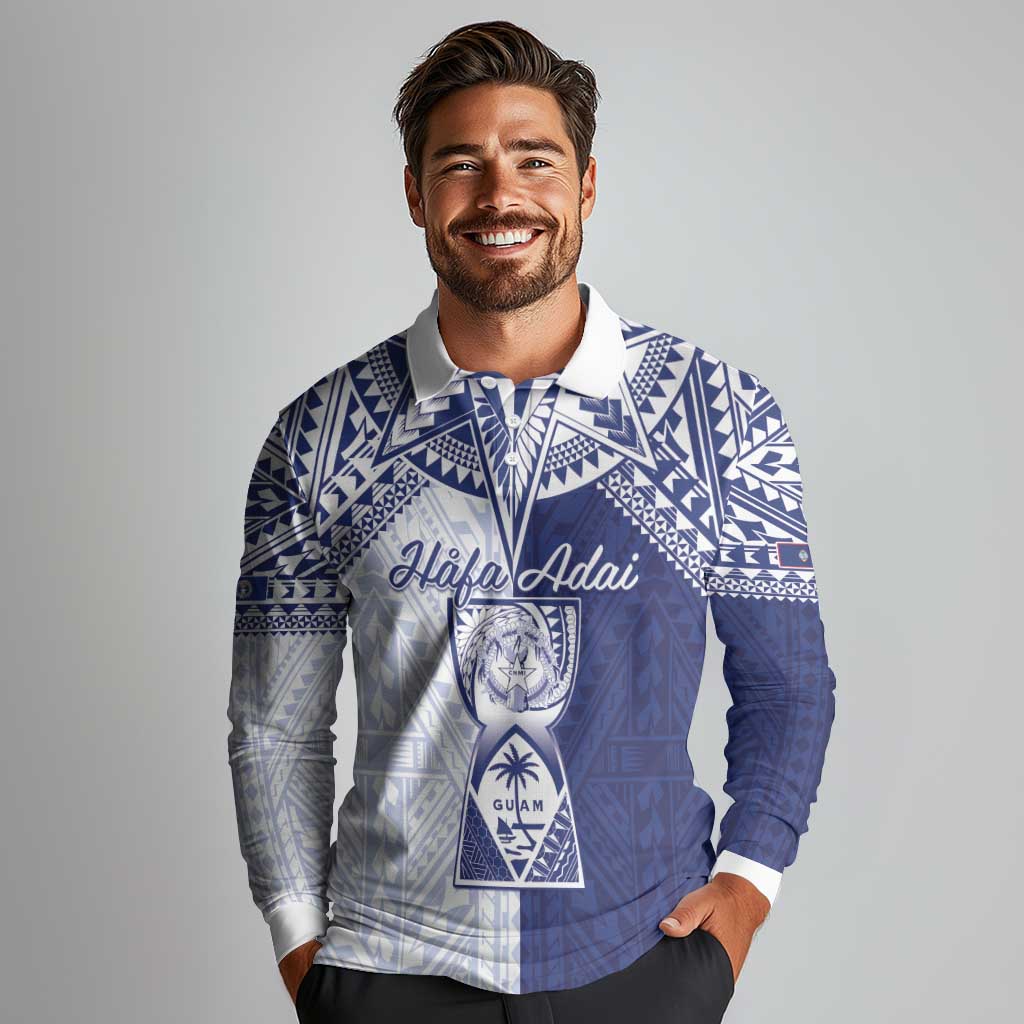 Personalised Northern Mariana Islands And Guam Long Sleeve Polo Shirt Latte Stone With Tribal Pattern