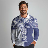 Personalised Northern Mariana Islands And Guam Long Sleeve Polo Shirt Latte Stone With Tribal Pattern