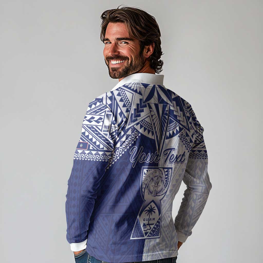 Personalised Northern Mariana Islands And Guam Long Sleeve Polo Shirt Latte Stone With Tribal Pattern