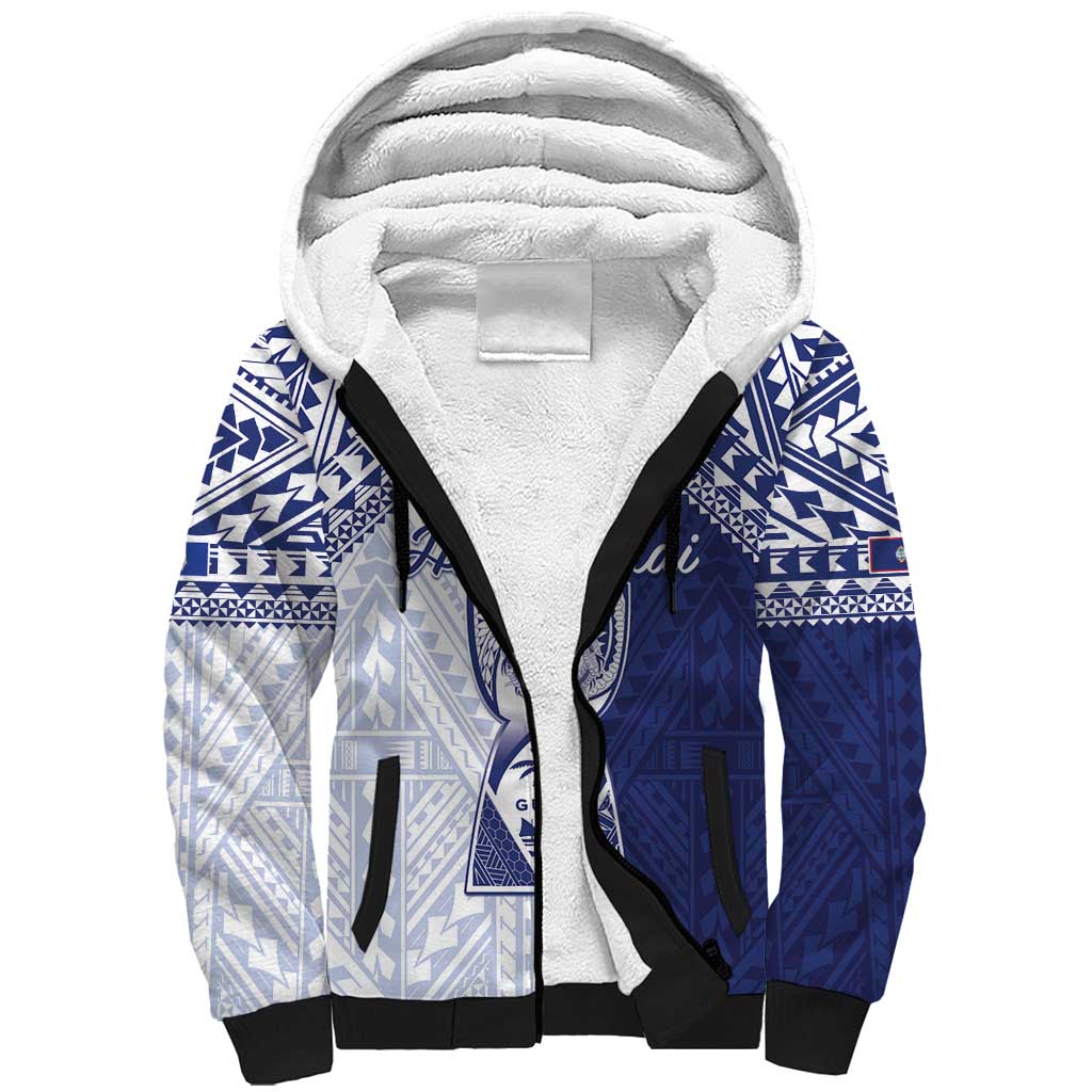 Personalised Northern Mariana Islands And Guam Sherpa Hoodie Latte Stone With Tribal Pattern LT05 Unisex Blue - Polynesian Pride