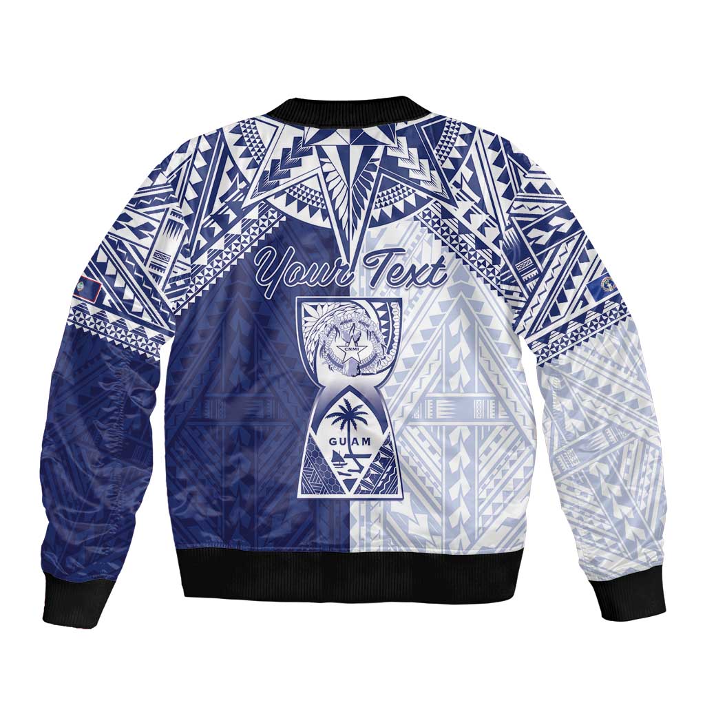 Personalised Northern Mariana Islands And Guam Sleeve Zip Bomber Jacket Latte Stone With Tribal Pattern