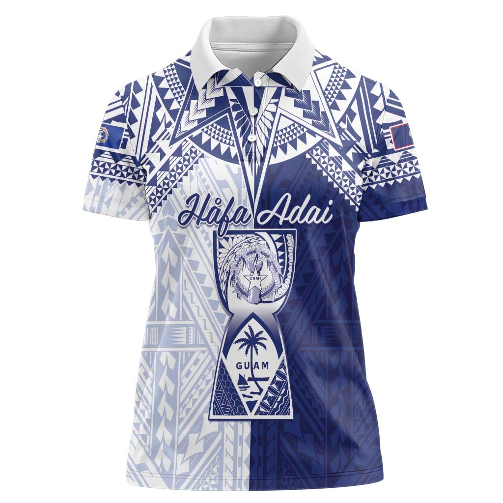 Personalised Northern Mariana Islands And Guam Women Polo Shirt Latte Stone With Tribal Pattern