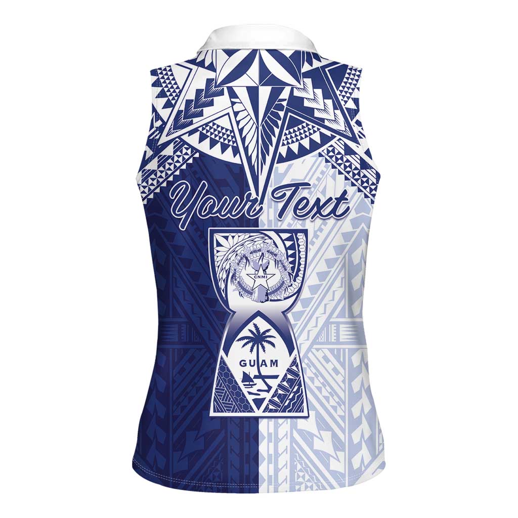 Personalised Northern Mariana Islands And Guam Women Sleeveless Polo Shirt Latte Stone With Tribal Pattern