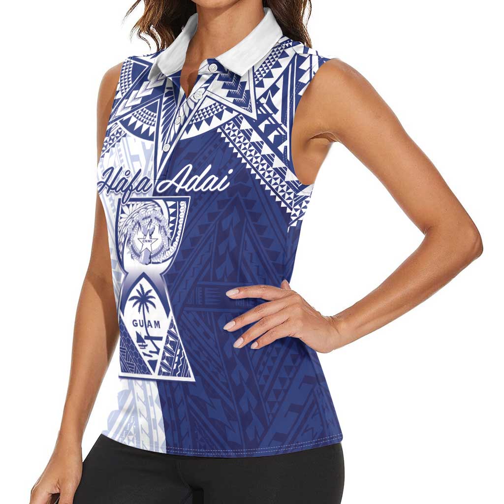 Personalised Northern Mariana Islands And Guam Women Sleeveless Polo Shirt Latte Stone With Tribal Pattern