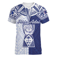 Personalised Northern Mariana Islands And Guam Women V-Neck T-Shirt Latte Stone With Tribal Pattern