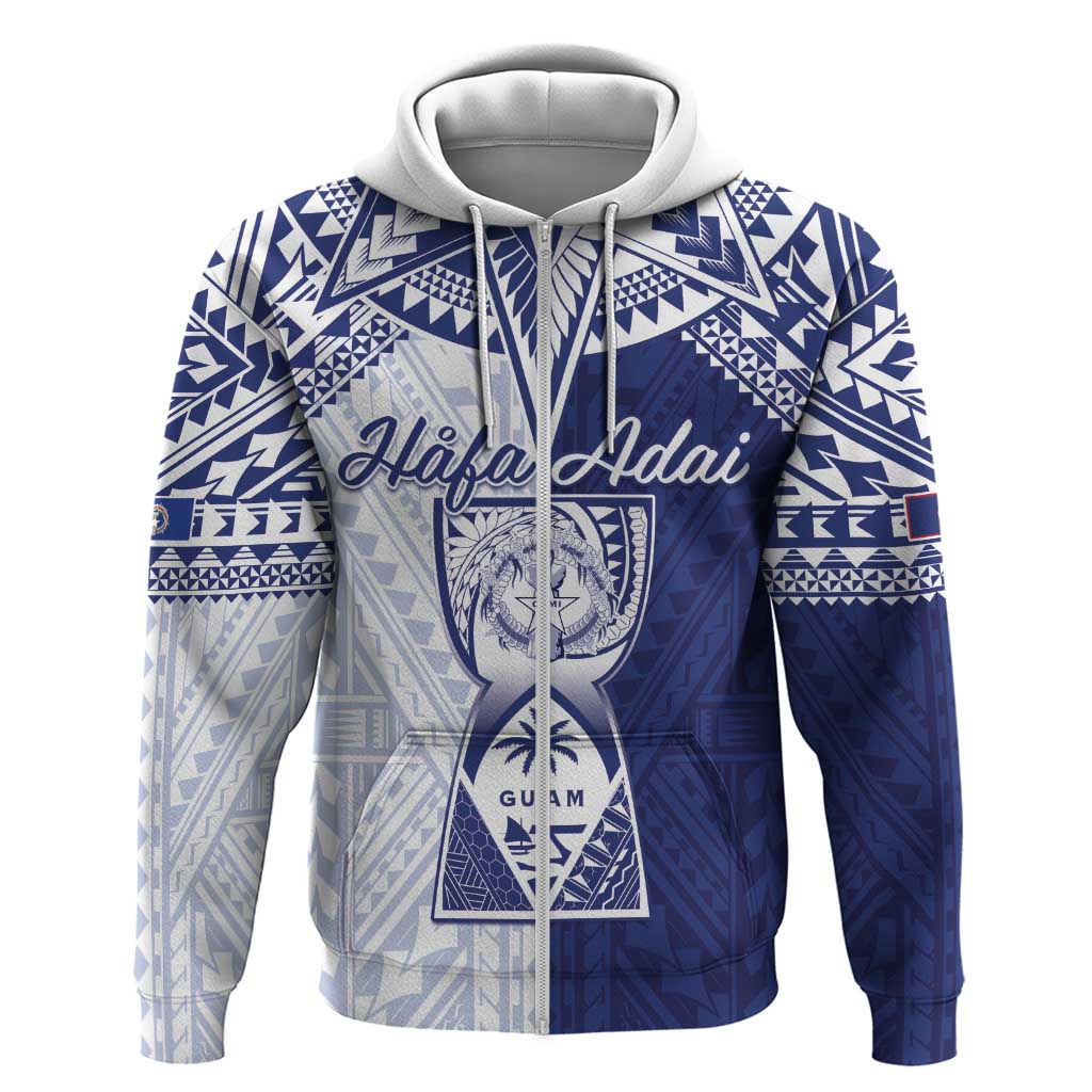 Personalised Northern Mariana Islands And Guam Zip Hoodie Latte Stone With Tribal Pattern LT05 Zip Hoodie Blue - Polynesian Pride
