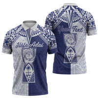 Personalised Northern Mariana Islands And Guam Zipper Polo Shirt Latte Stone With Tribal Pattern