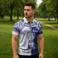 Personalised Northern Mariana Islands And Guam Zipper Polo Shirt Latte Stone With Tribal Pattern