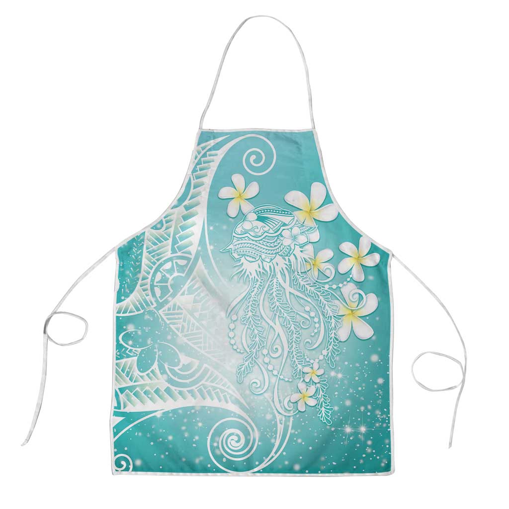 Polynesian Jellyfish Apron With Plumeria Teal