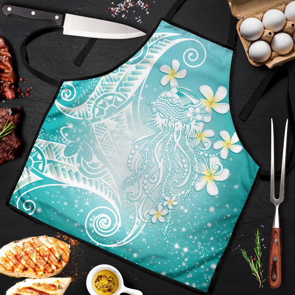Polynesian Jellyfish Apron With Plumeria Teal