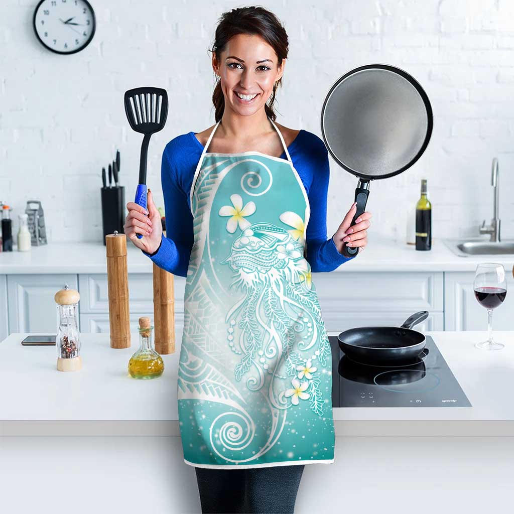Polynesian Jellyfish Apron With Plumeria Teal