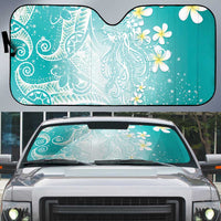 Polynesian Jellyfish Auto Sun Shade With Plumeria Teal