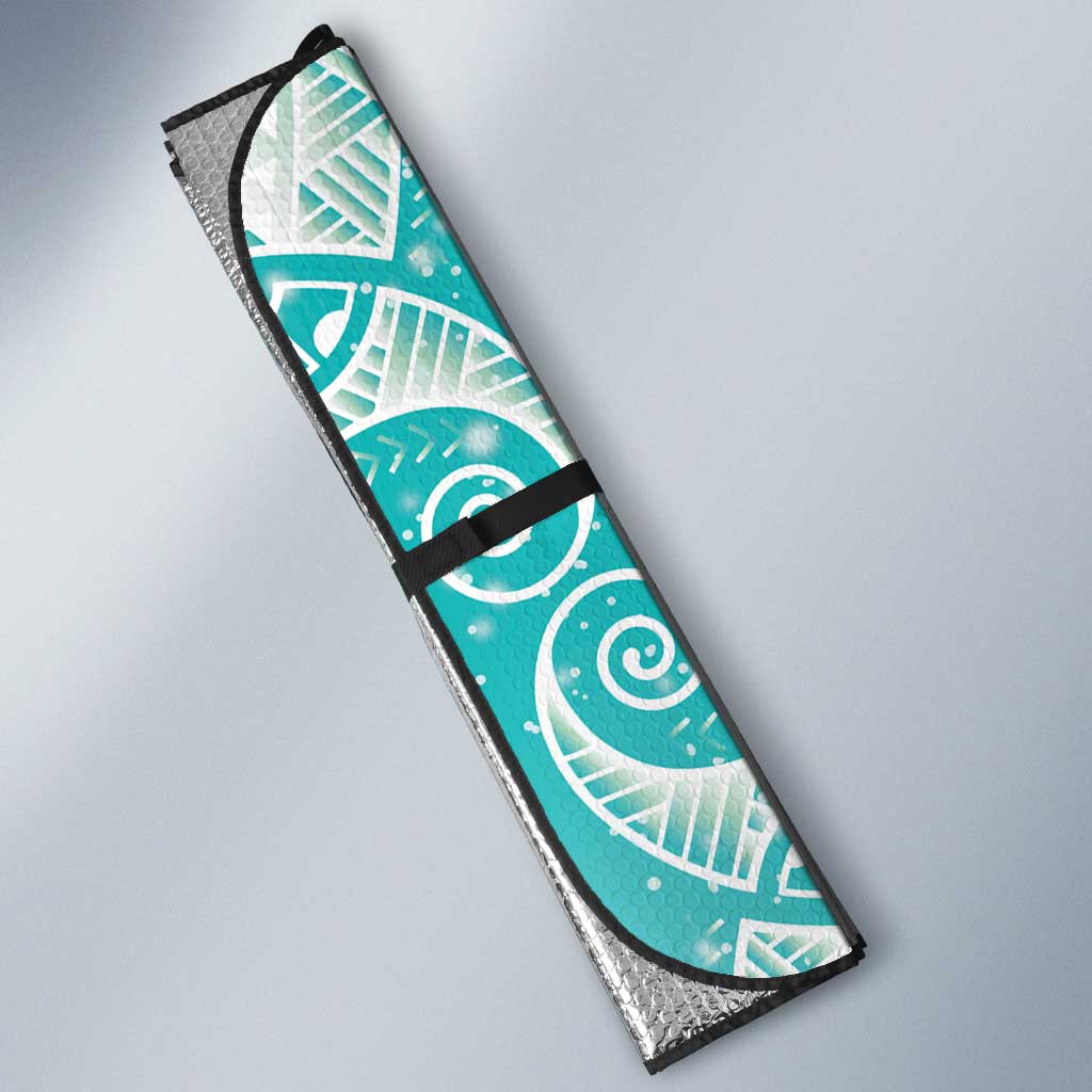 Polynesian Jellyfish Auto Sun Shade With Plumeria Teal