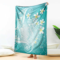 Polynesian Jellyfish Blanket With Plumeria Teal