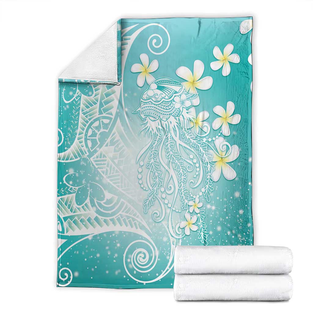 Polynesian Jellyfish Blanket With Plumeria Teal