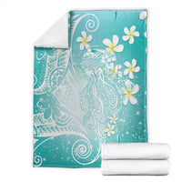 Polynesian Jellyfish Blanket With Plumeria Teal
