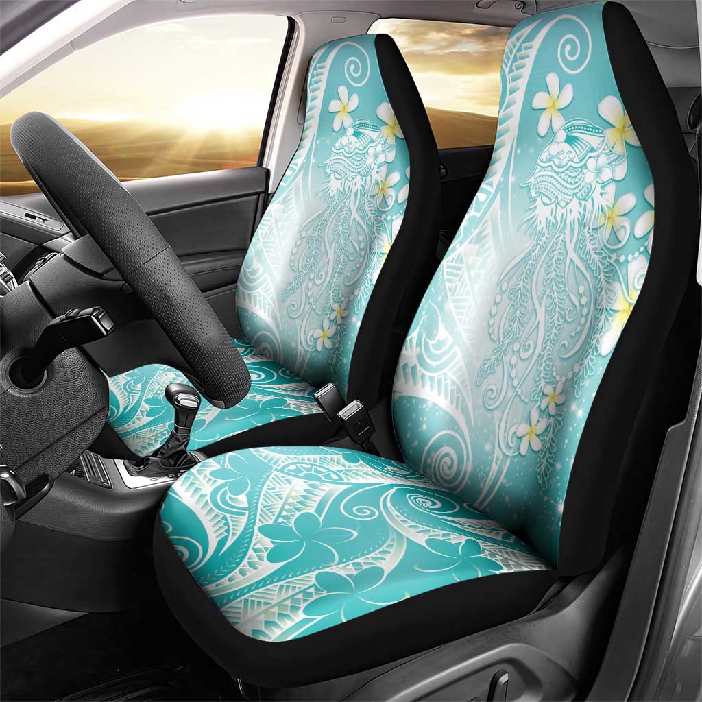 Polynesian Jellyfish Car Seat Cover With Plumeria Teal