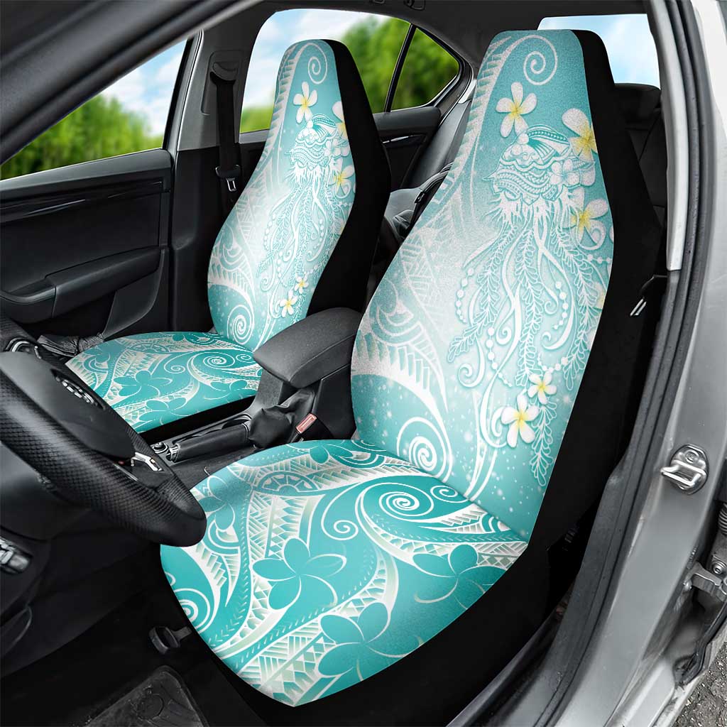 Polynesian Jellyfish Car Seat Cover With Plumeria Teal