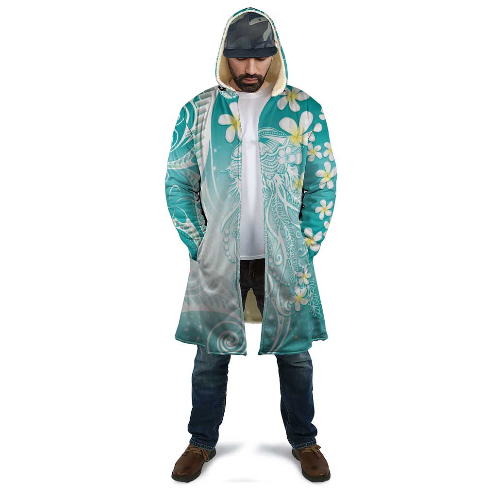 Polynesian Jellyfish Cloak With Plumeria Teal