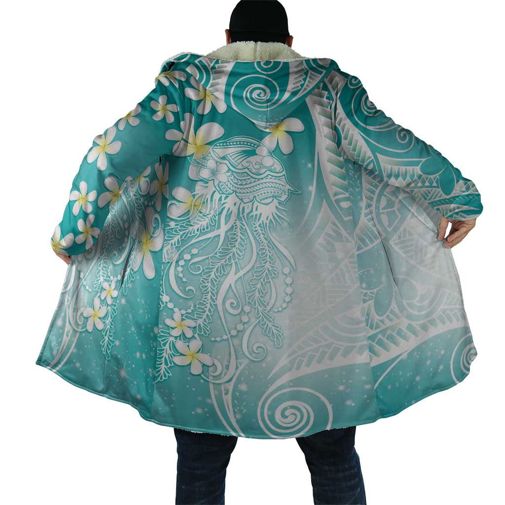 Polynesian Jellyfish Cloak With Plumeria Teal