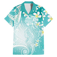 Polynesian Jellyfish Family Matching Short Sleeve Bodycon Dress and Hawaiian Shirt With Plumeria Teal
