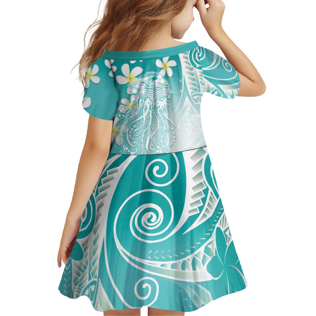 Polynesian Jellyfish Family Matching Tank Maxi Dress and Hawaiian Shirt With Plumeria Teal