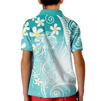 Polynesian Jellyfish Kid Polo Shirt With Plumeria Teal