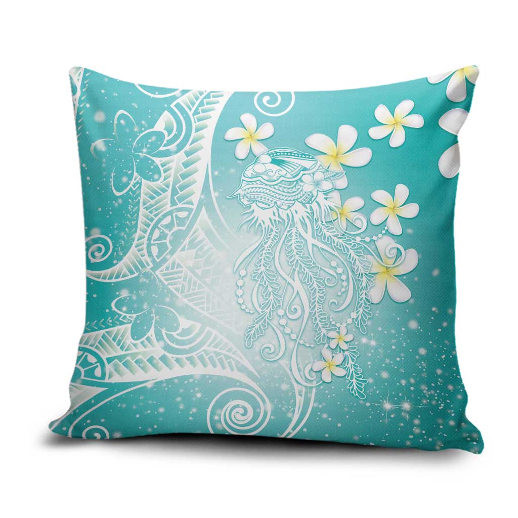 Polynesian Jellyfish Pillow Cover With Plumeria Teal