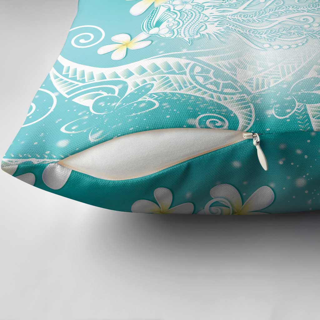 Polynesian Jellyfish Pillow Cover With Plumeria Teal