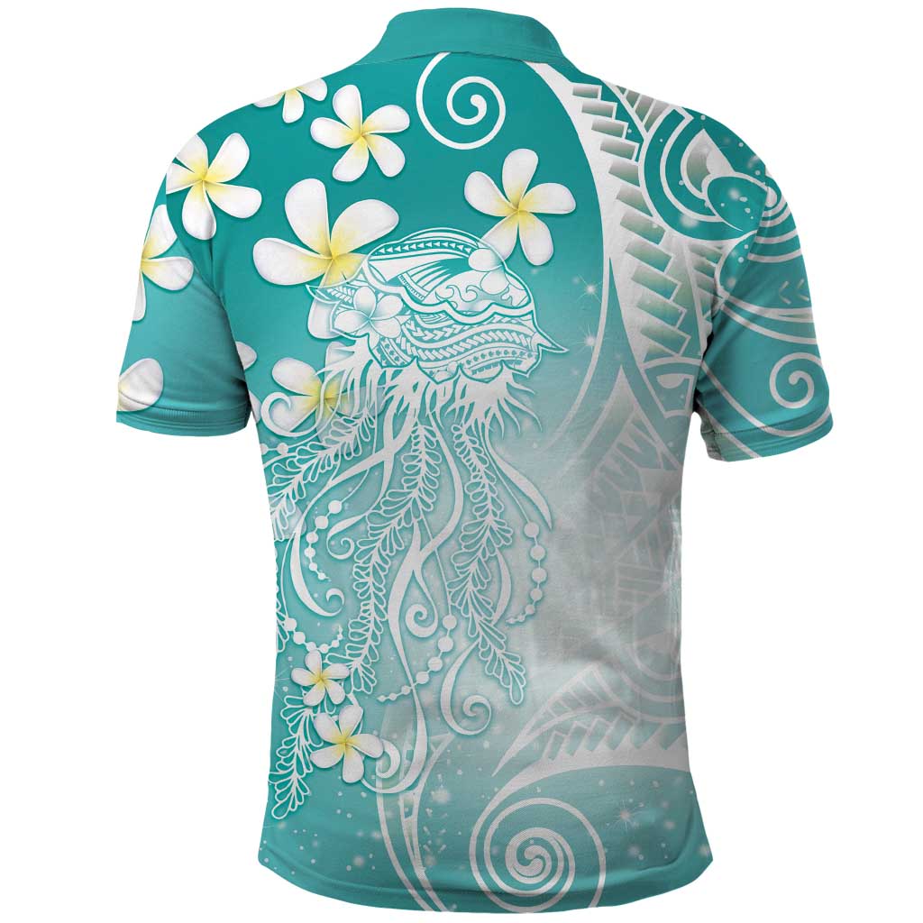 Polynesian Jellyfish Polo Shirt With Plumeria Teal