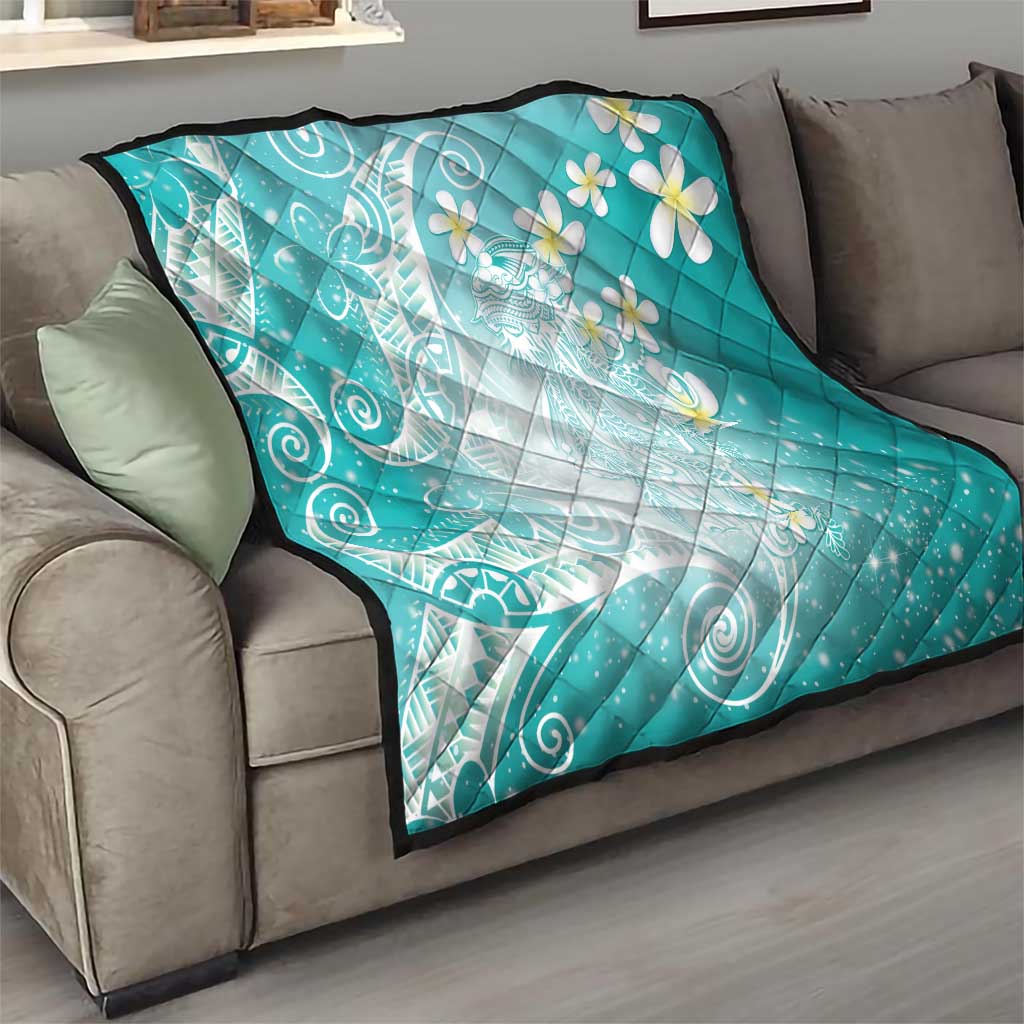 Polynesian Jellyfish Quilt With Plumeria Teal LT05 - Polynesian Pride