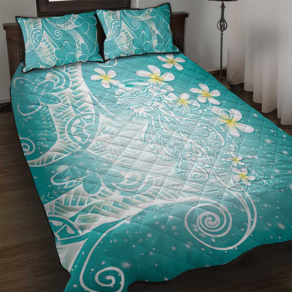 Polynesian Jellyfish Quilt Bed Set With Plumeria Teal LT05 Teal - Polynesian Pride
