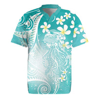Polynesian Jellyfish Rugby Jersey With Plumeria Teal