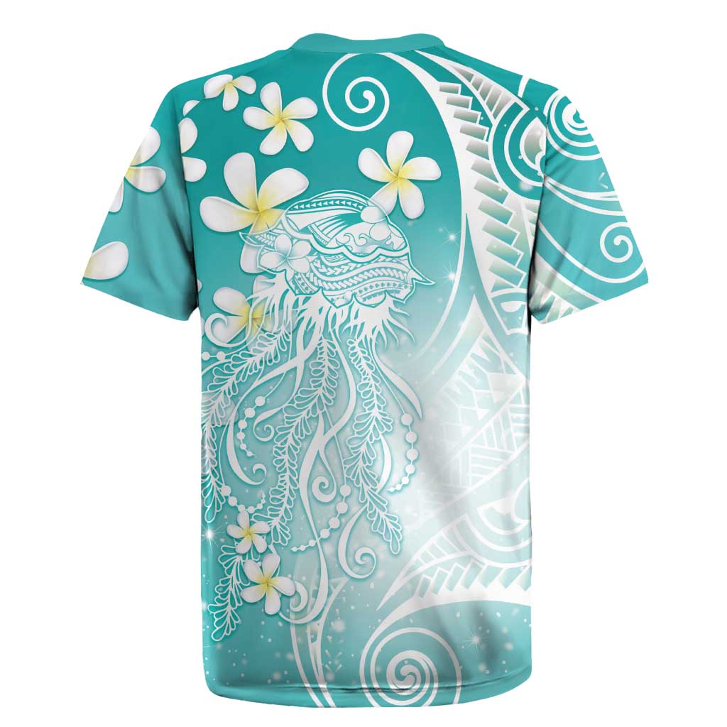 Polynesian Jellyfish Rugby Jersey With Plumeria Teal