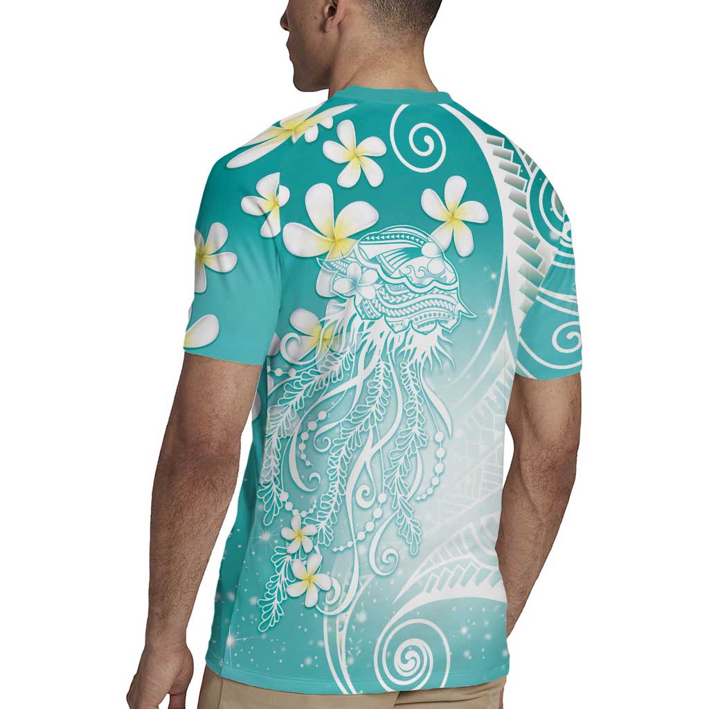 Polynesian Jellyfish Rugby Jersey With Plumeria Teal