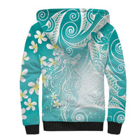 Polynesian Jellyfish Sherpa Hoodie With Plumeria Teal