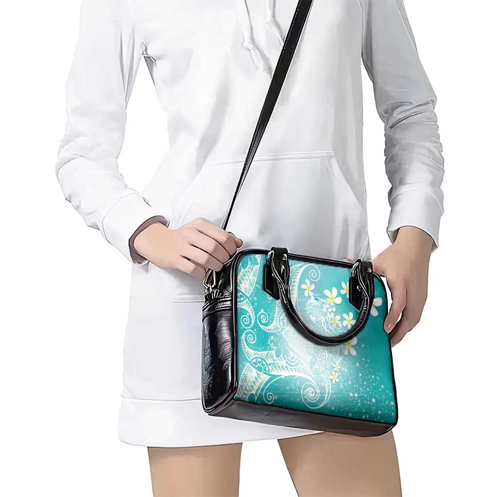 Polynesian Jellyfish Shoulder Handbag With Plumeria Teal LT05 - Polynesian Pride