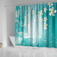 Polynesian Jellyfish Shower Curtain With Plumeria Teal