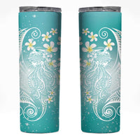Polynesian Jellyfish Skinny Tumbler With Plumeria Teal