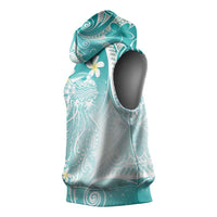 Polynesian Jellyfish Sleeveless Hoodie With Plumeria Teal