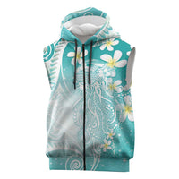 Polynesian Jellyfish Sleeveless Zip Hoodie With Plumeria Teal