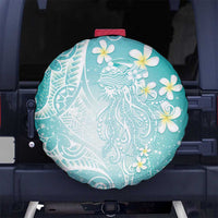 Polynesian Jellyfish Spare Tire Cover With Plumeria Teal
