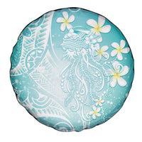 Polynesian Jellyfish Spare Tire Cover With Plumeria Teal