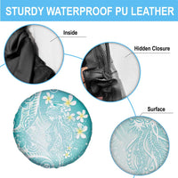 Polynesian Jellyfish Spare Tire Cover With Plumeria Teal