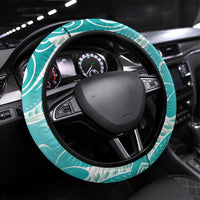Polynesian Jellyfish Steering Wheel Cover With Plumeria Teal